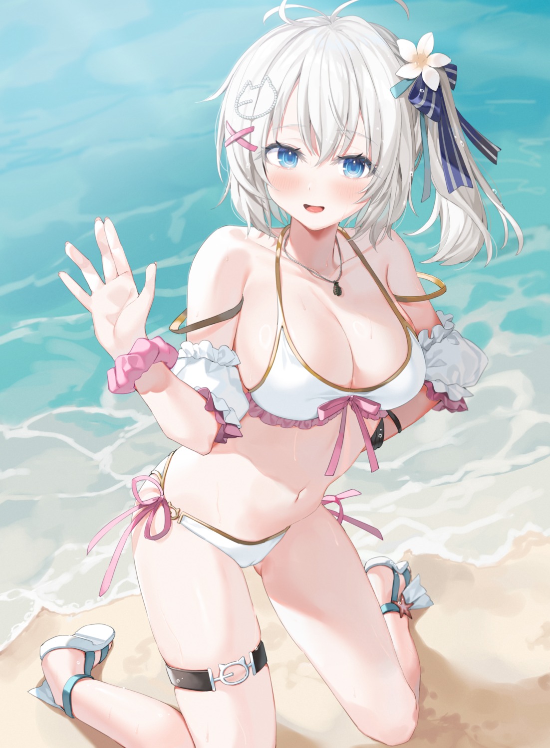 bikini cameltoe dennou_shoujo_youtuber_shiro garter shiro_(dennou_shoujo_youtuber_shiro) swimsuits wet yana_mori