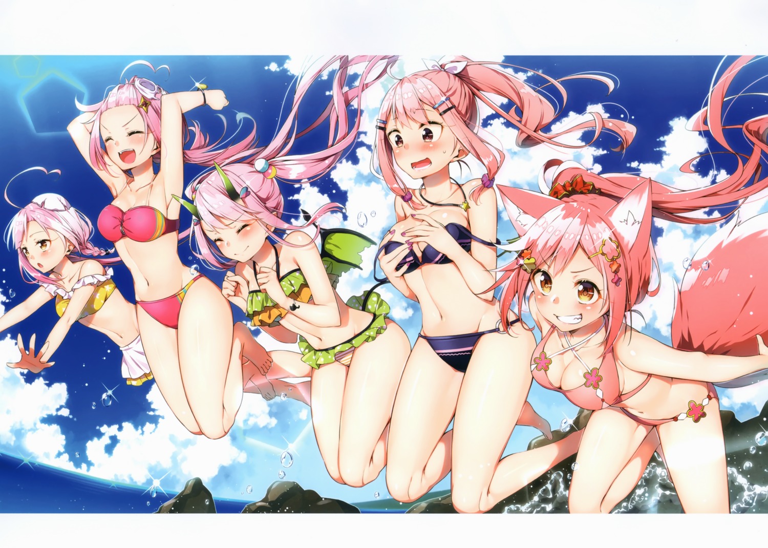 animal_ears bikini breast_hold cleavage horns sakuragi_ren sakuranoiro swimsuits tail wardrobe_malfunction wings