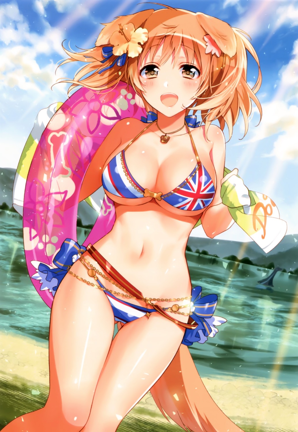 animal_ears bikini cleavage inumimi murakami_yuichi swimsuits tail towel underboob