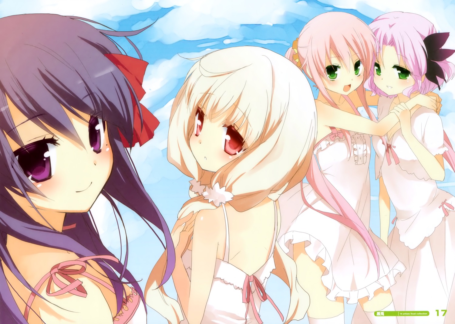 cafe_sourire cuffs dress kurot mizushima_kasumi mizushima_serika ogiwara_kyouko summer_dress yukishita_miyuri