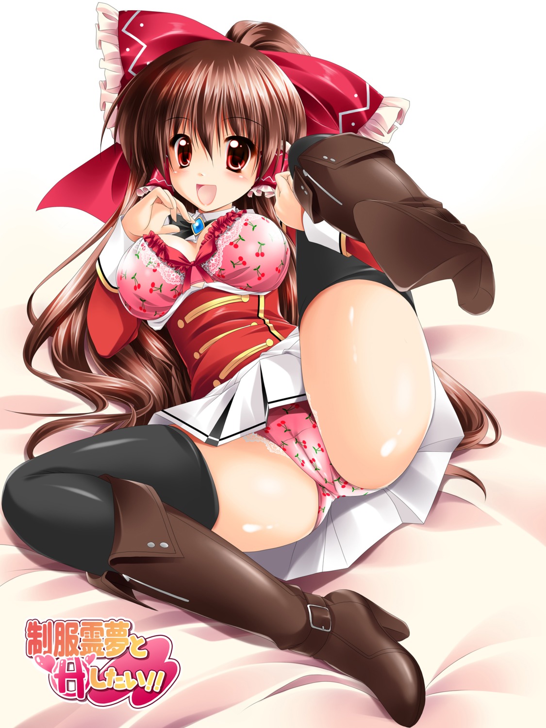 bra cameltoe cleavage hakurei_reimu kamiya_tomoe open_shirt pantsu thighhighs touhou