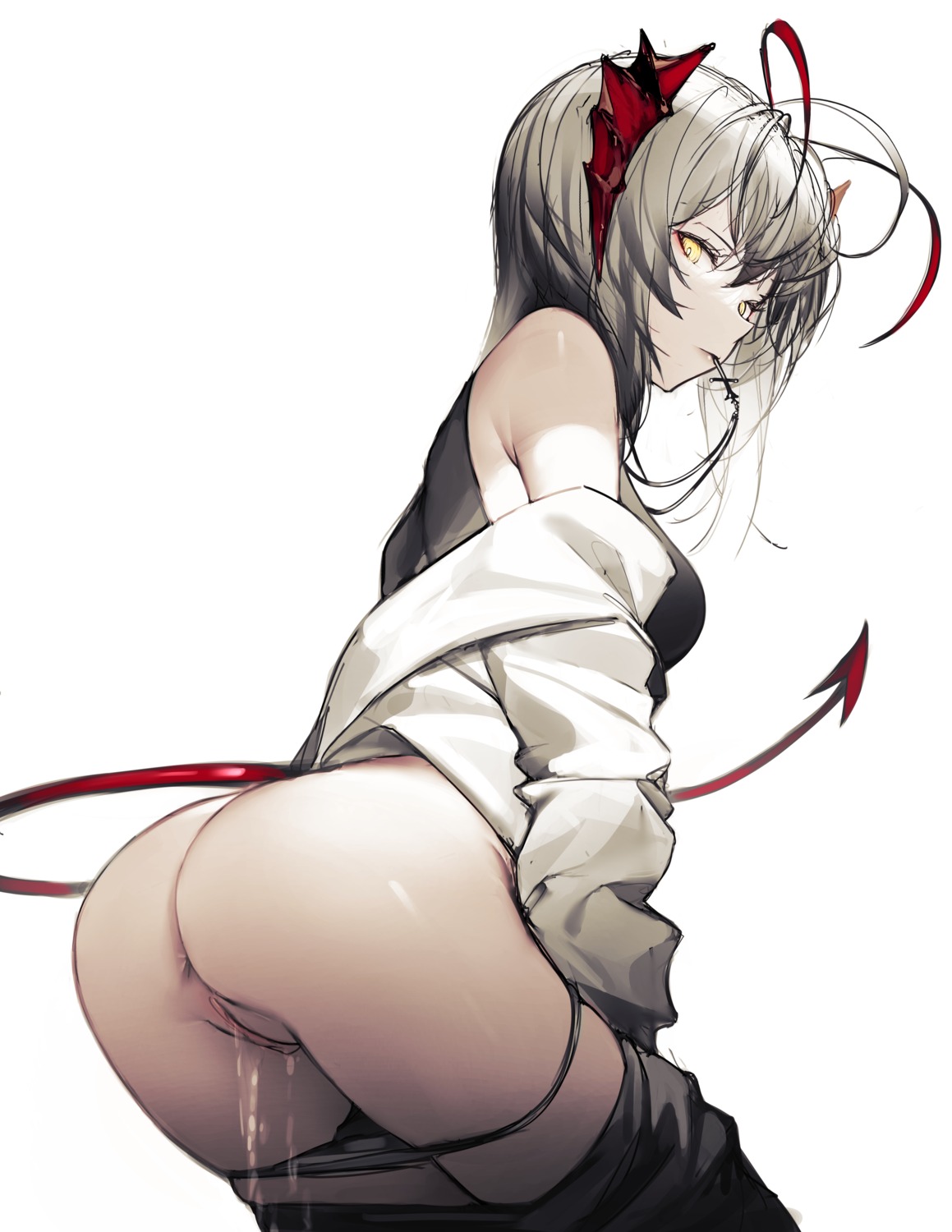 anus arknights horns iumu pantsu panty_pull pussy pussy_juice sketch tail uncensored w_(arknights)