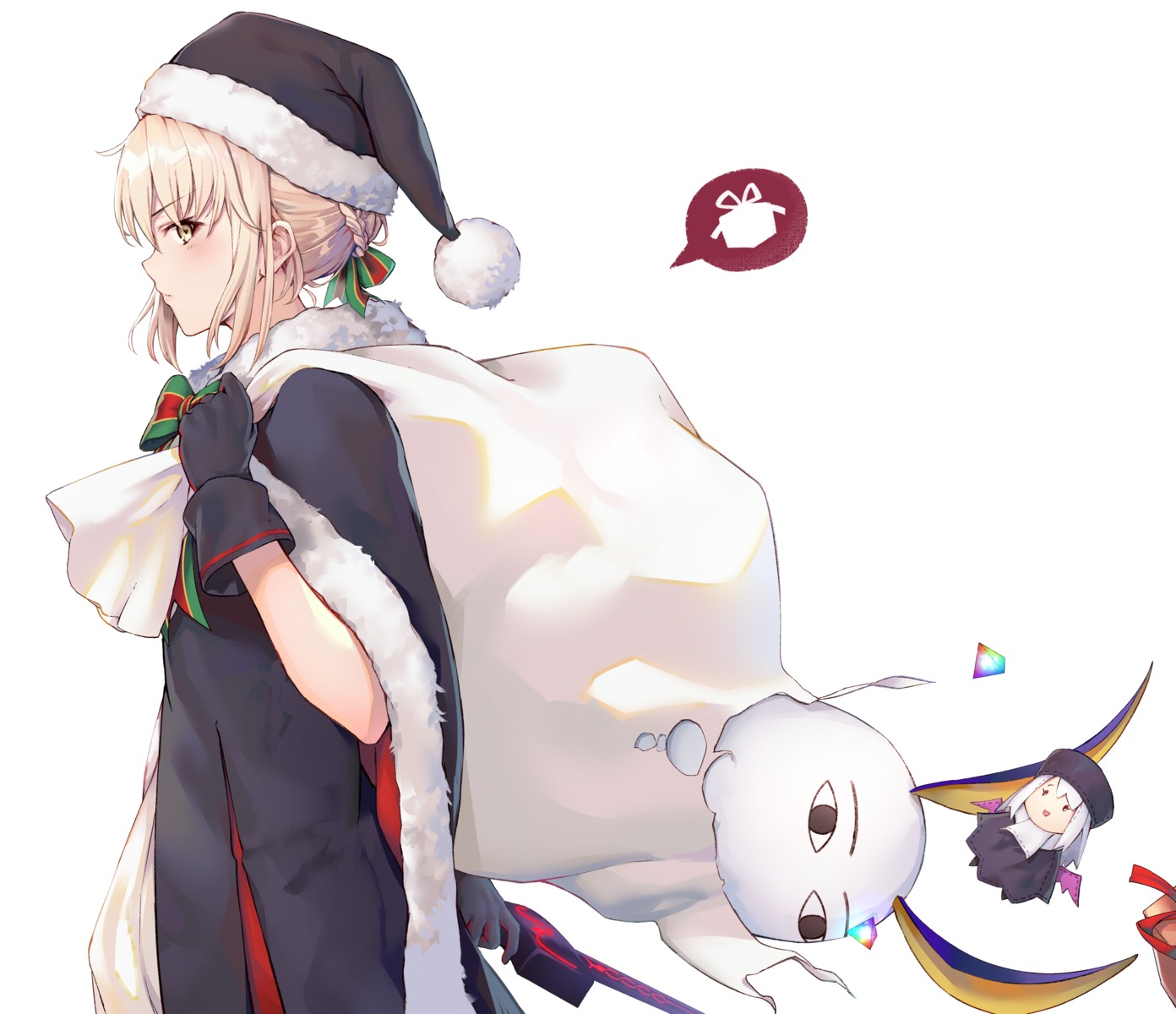 animal_ears black_cola bunny_ears chibi christmas fate/grand_order nitocris_(fate/grand_order) saber saber_alter sword