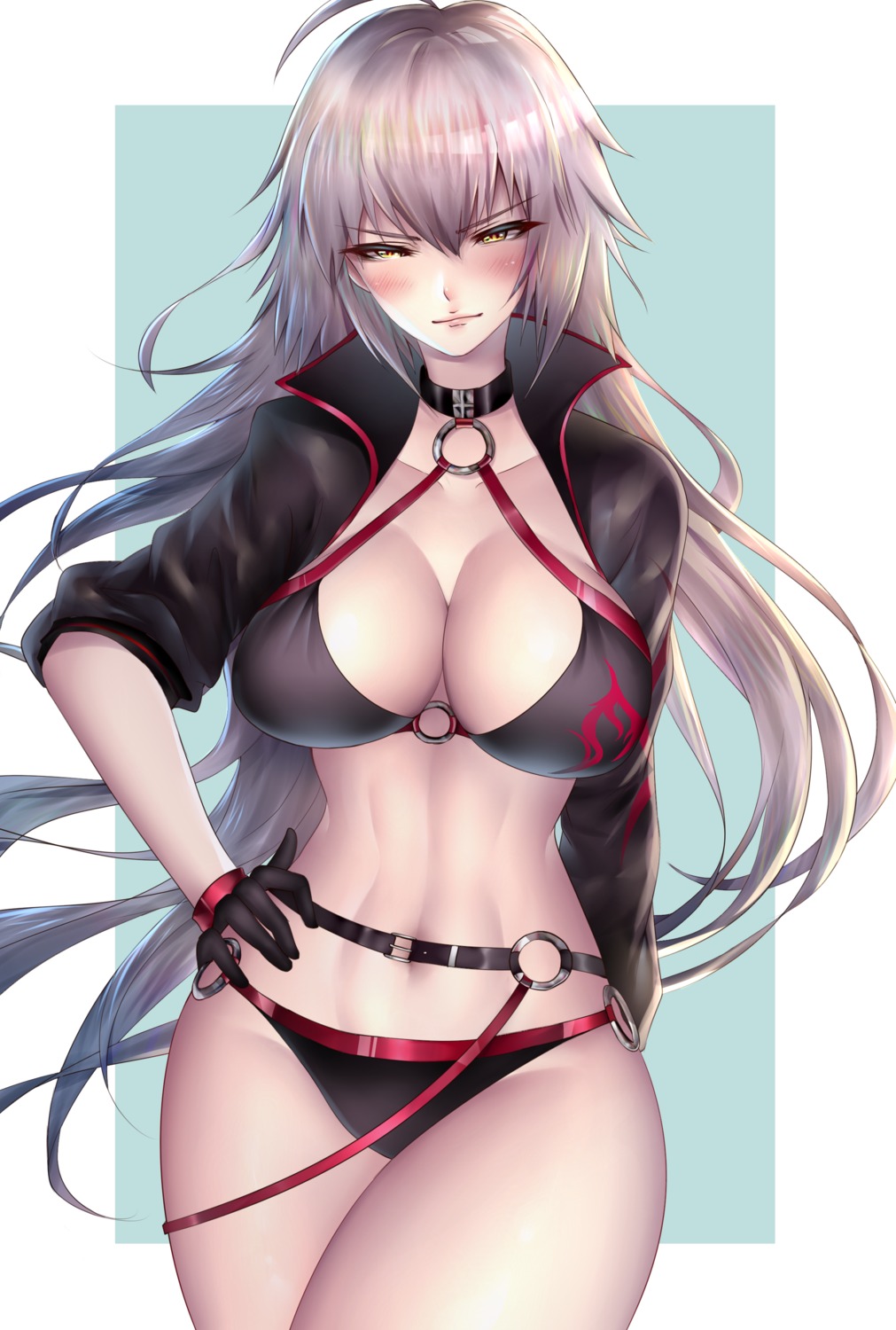 bikini cleavage donut274 fate/grand_order jeanne_d'arc jeanne_d'arc_(alter)_(fate) open_shirt swimsuits