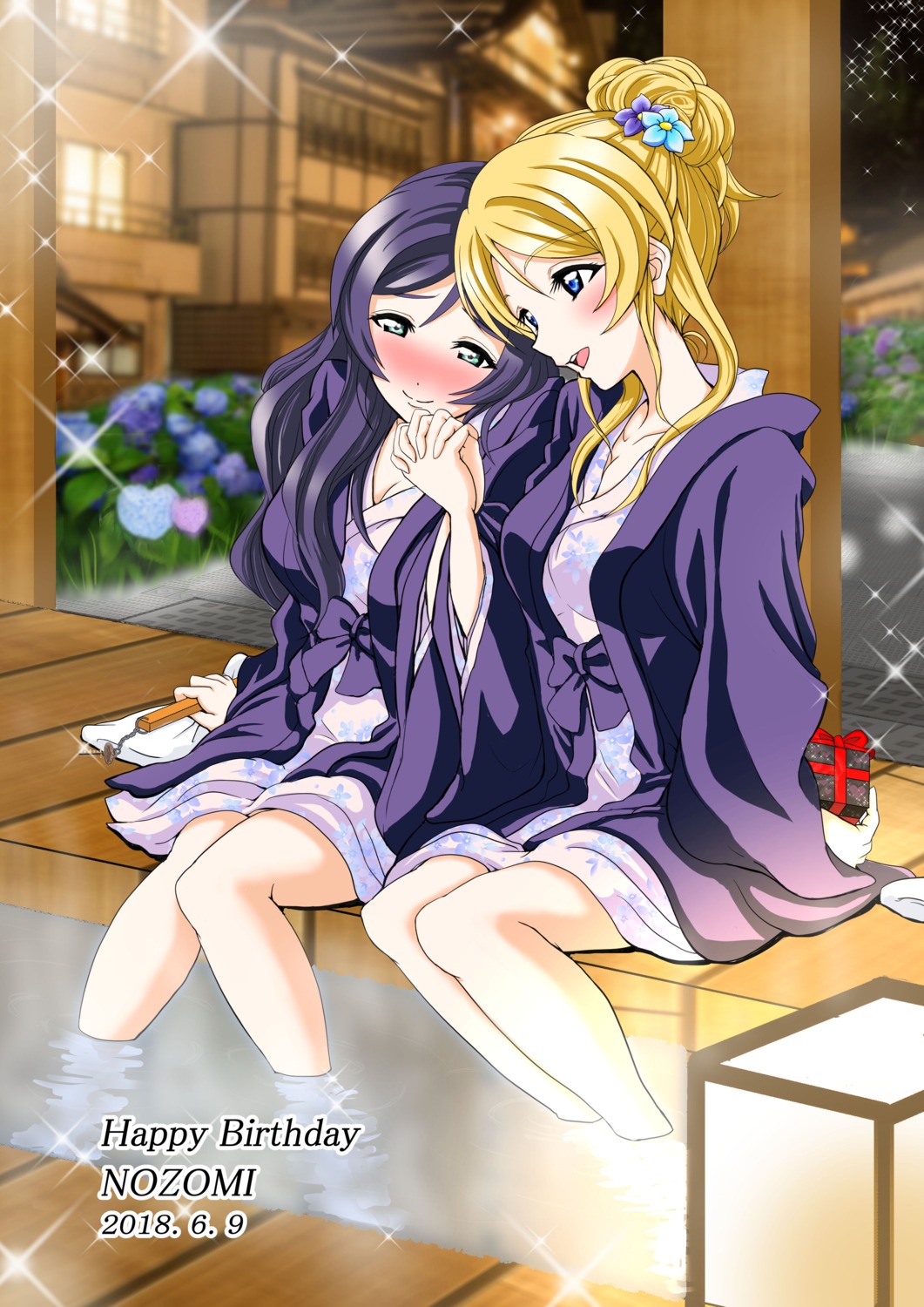 ayase_eli cleavage love_live! onsen tagme toujou_nozomi wet yukata yuri