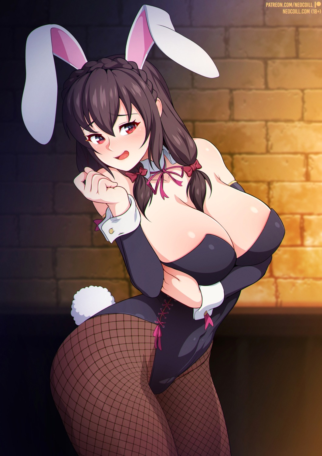 animal_ears breast_hold bunny_ears bunny_girl finn_fish fishnets kono_subarashii_sekai_ni_shukufuku_wo! neocoill no_bra pantyhose tail yunyun_(konosuba)