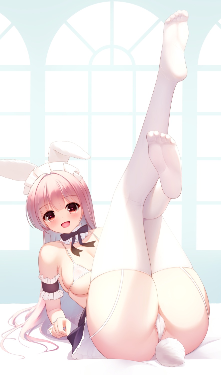 animal_ears bikini bunny_ears cameltoe erect_nipples feet laoan maid skirt_lift stockings swimsuits tail thighhighs thong