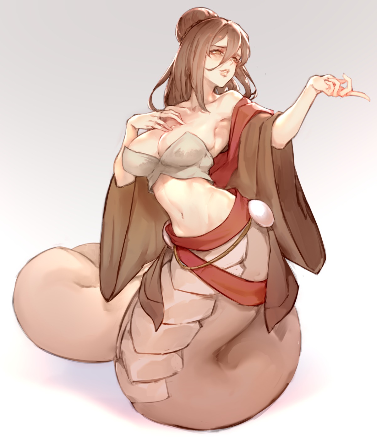 japanese_clothes monster_girl no_bra open_shirt tagme tail