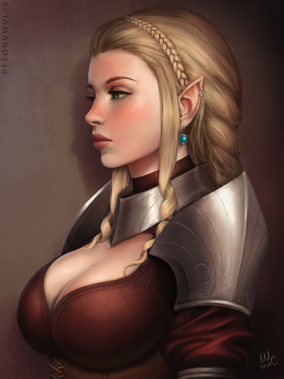 armor cleavage mirco_cabbia pointy_ears