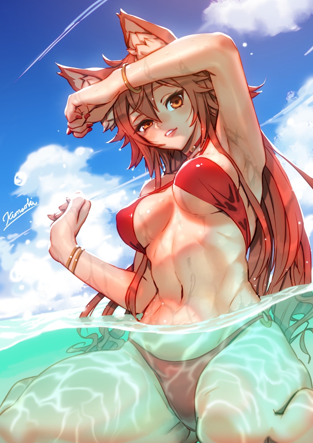 animal_ears bikini erect_nipples kio_naoki swimsuits wet