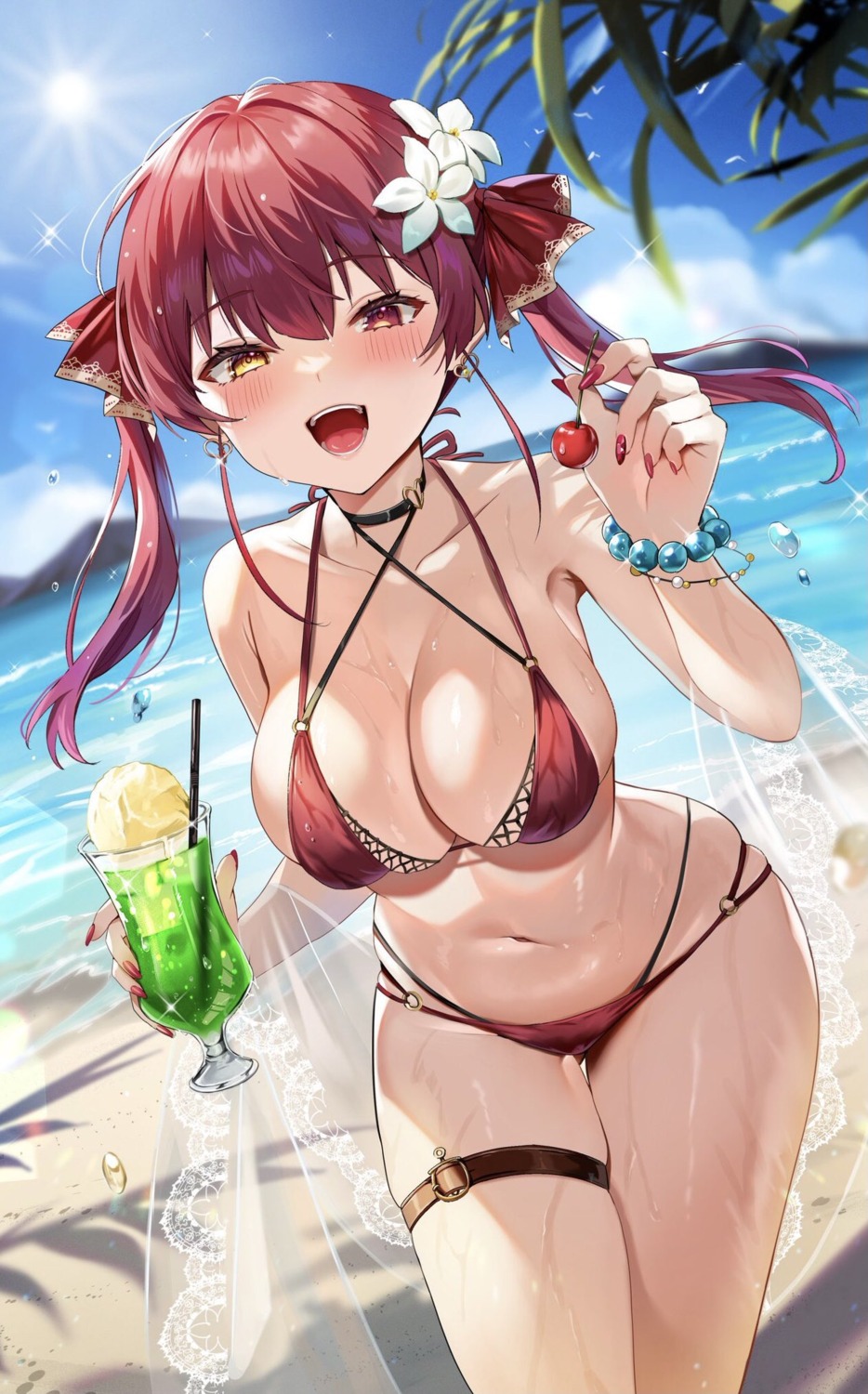 bikini garter heterochromia hololive houshou_marine satoupote swimsuits wet