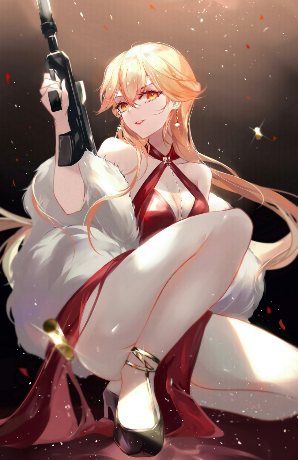 cleavage dress girls_frontline gun heels megane no_bra ots-14_(girls_frontline) skirt_lift vardan