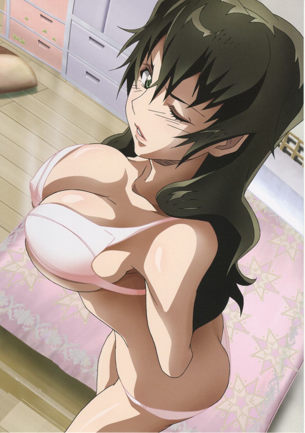 ass bra cleavage cropme erect_nipples kizaki_emi kurogane_no_linebarrels pantsu screening undressing