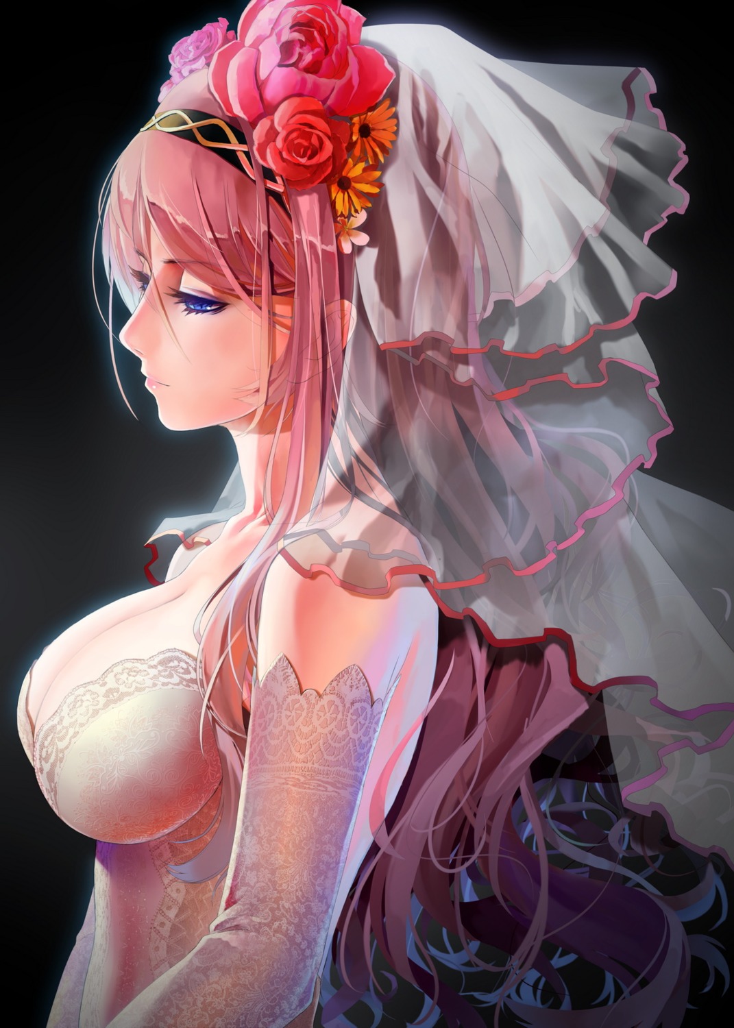 cleavage dress megurine_luka okingjo vocaloid wedding_dress