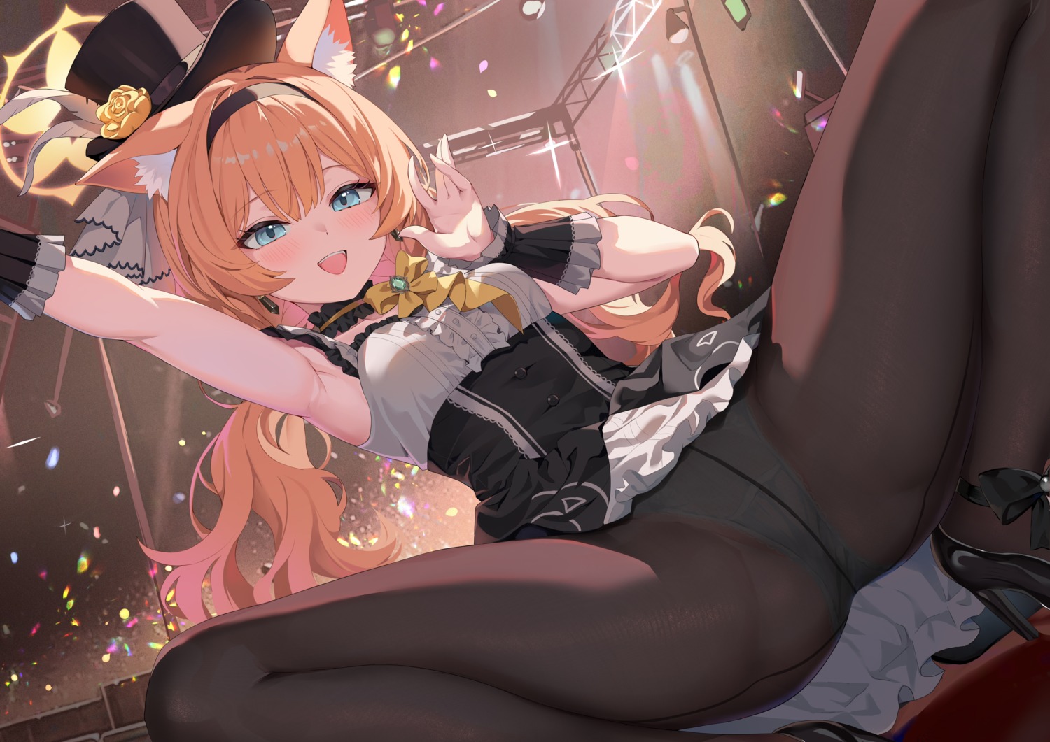 animal_ears blue_archive halo heels iochi_mari kizuna loli nekomimi pantsu pantyhose skirt_lift uniform