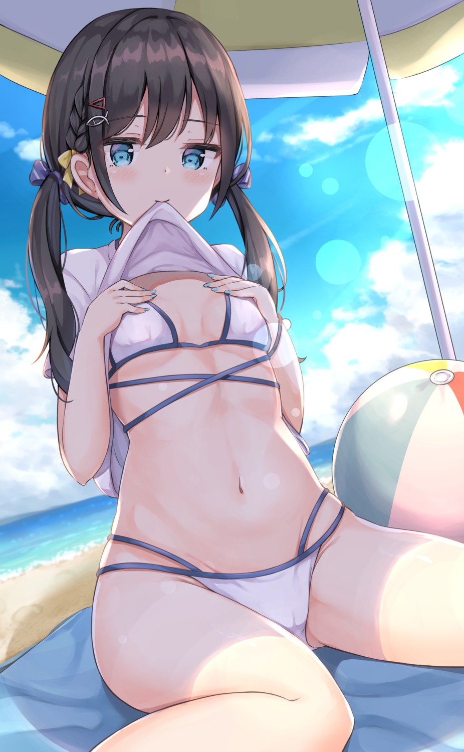 bikini breast_hold cameltoe cleavage keiran_(ryo170) shirt_lift swimsuits underboob