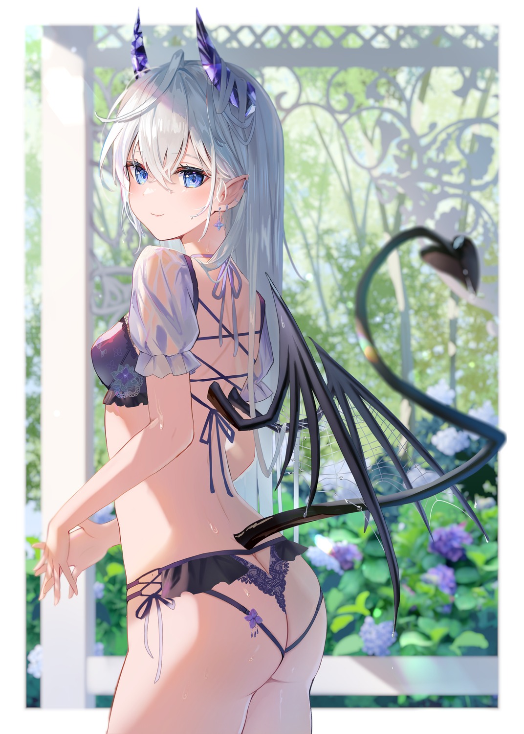 ass bra devil horns omelet_tomato pantsu pointy_ears see_through tail thong wings