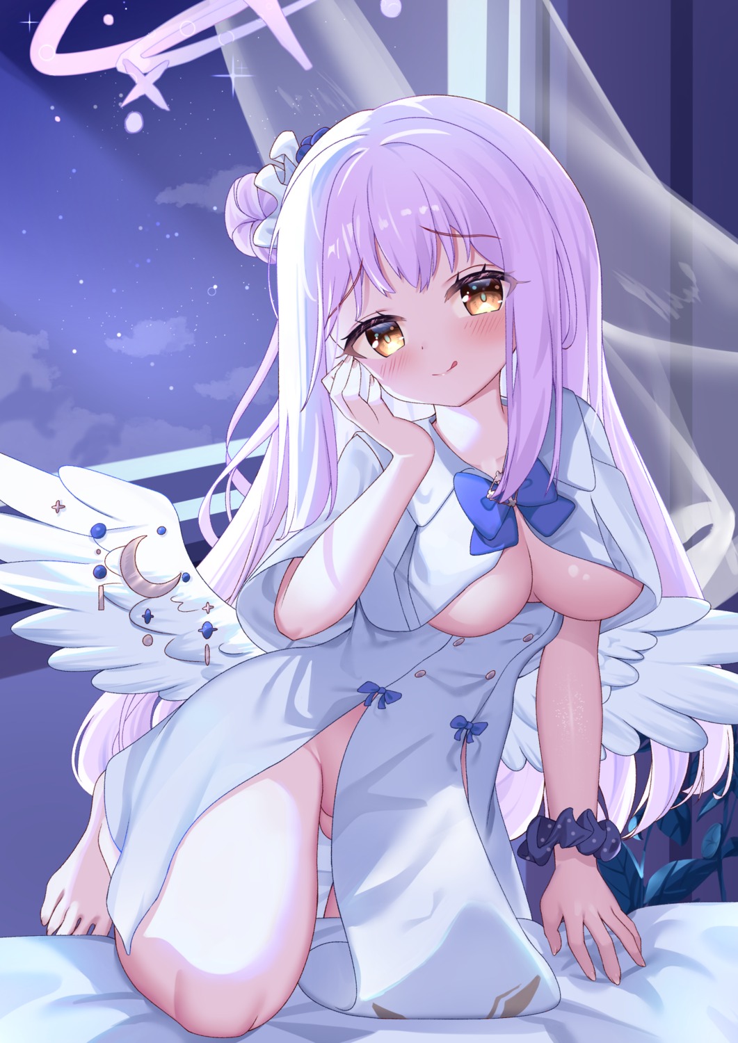 angel blue_archive dress hiyada_yuu misono_mika no_bra nopan wings