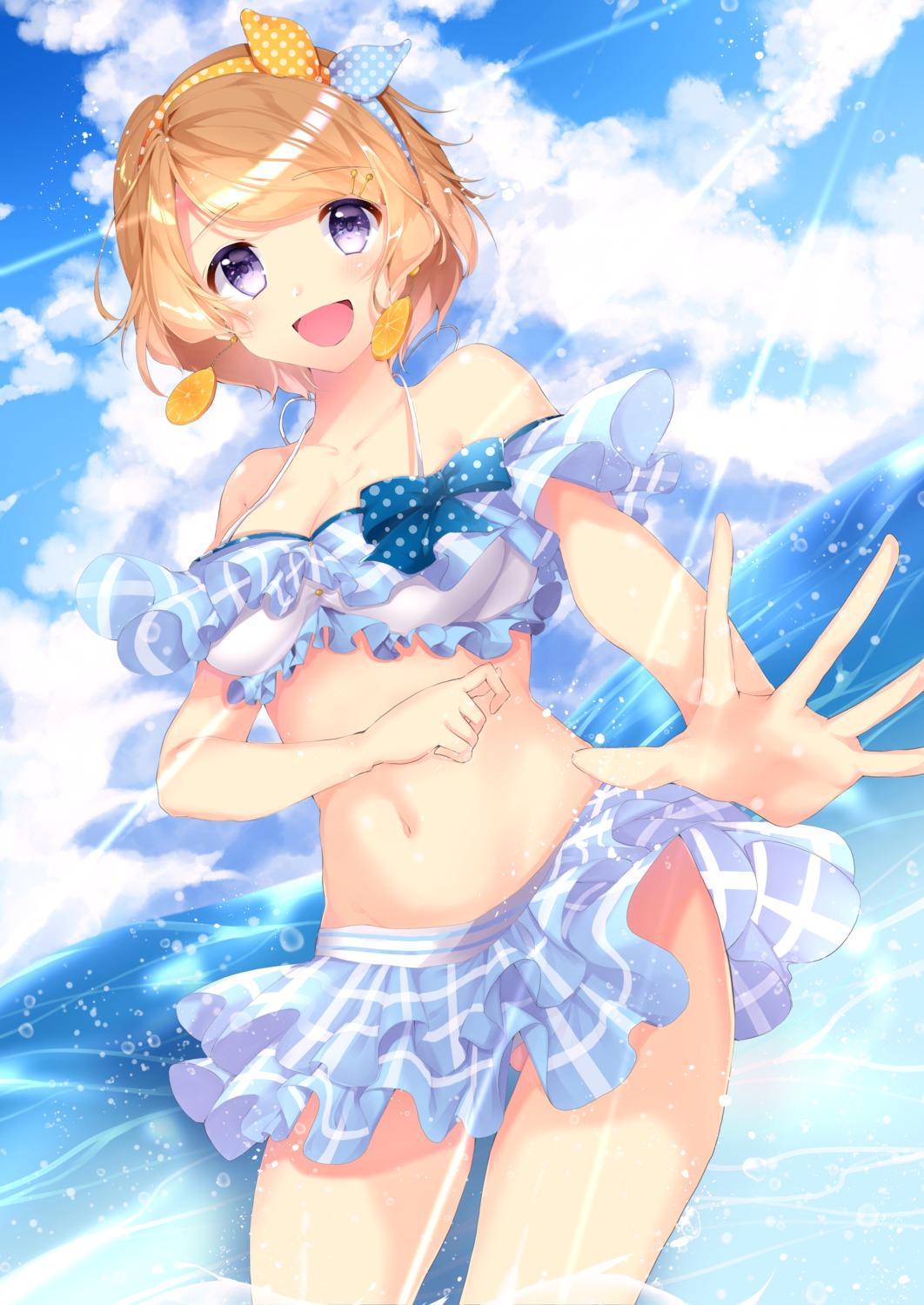 bikini cleavage koizumi_hanayo love_live! sakamiya_tsuto swimsuits