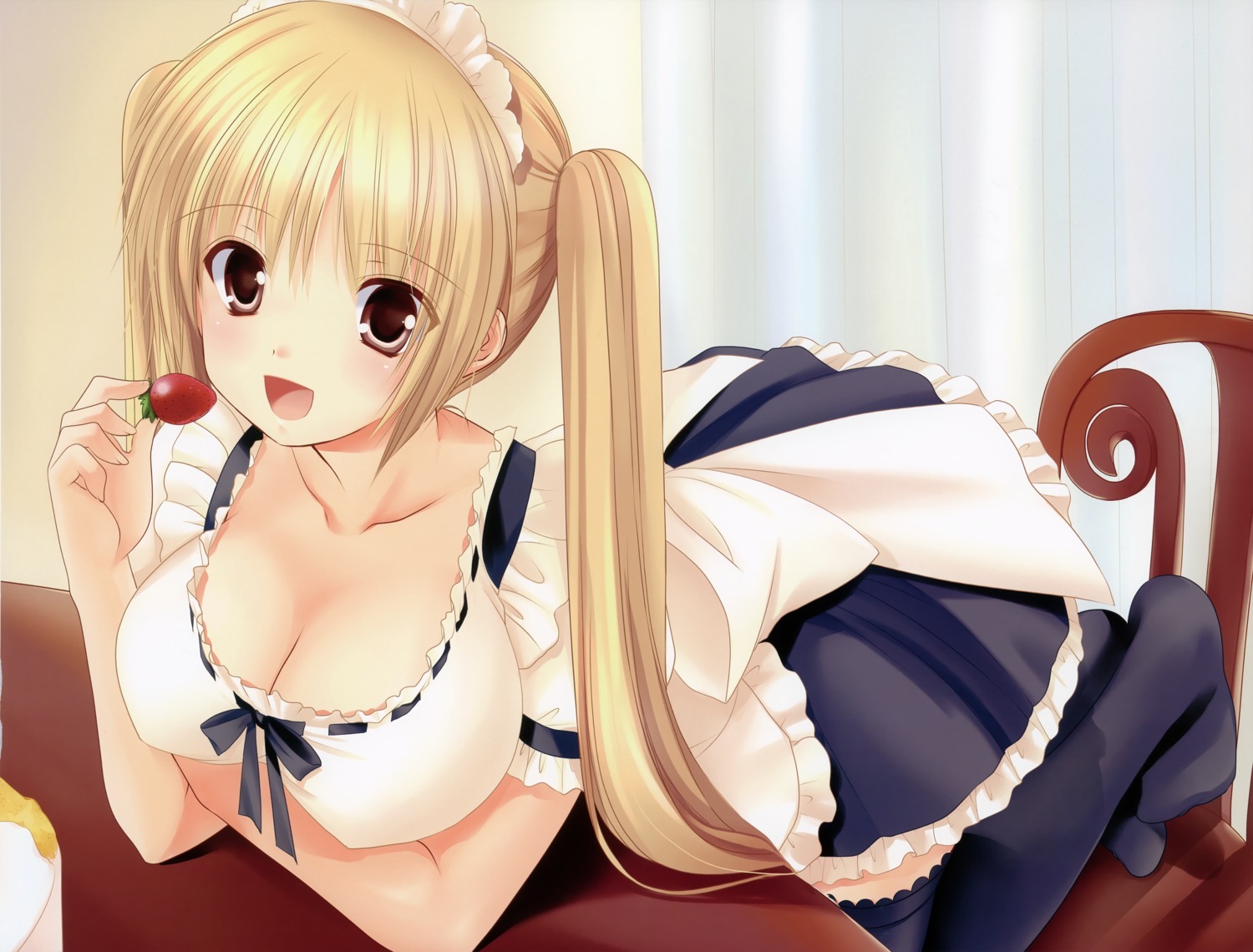 azuma_yuki breast_hold cleavage maid thighhighs