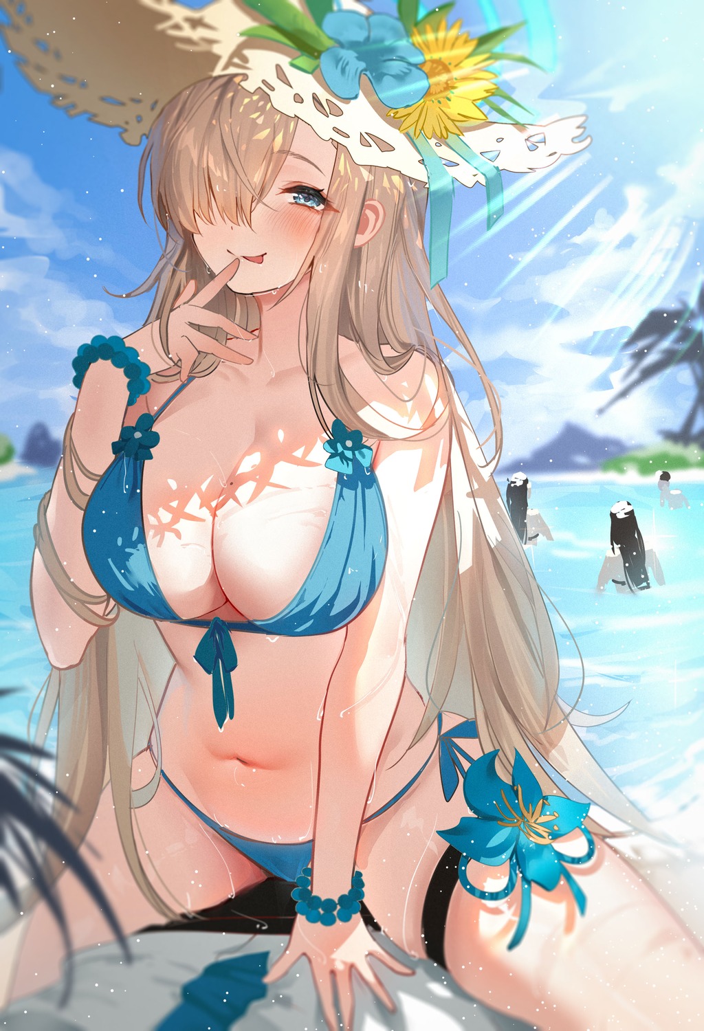 blue_archive breasts garter halo ichinose_asuna swimsuits tansuan_(ensj3875) wet