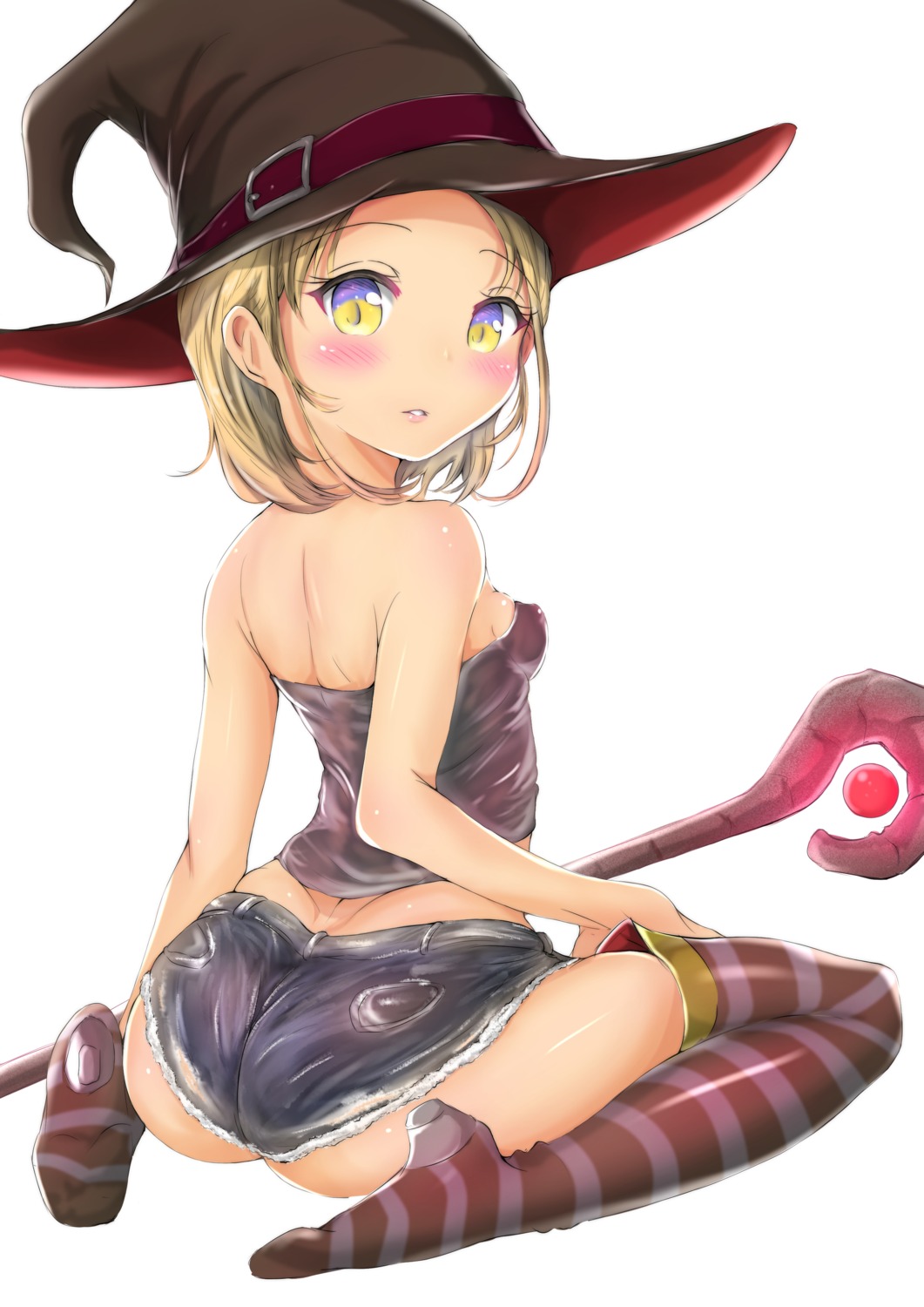 ass erect_nipples heels ninyo_(user_pddg5877) no_bra thighhighs torn_clothes weapon witch