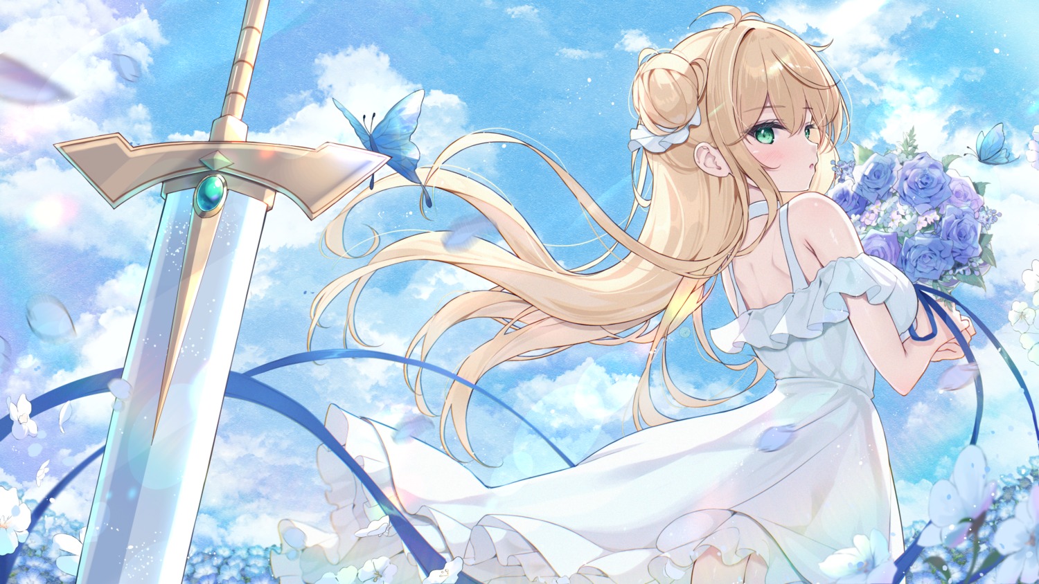 dress mikaze_maruto skirt_lift summer_dress sword wallpaper