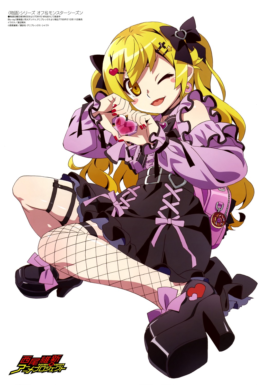 fishnets garter heels monogatari_(series) monogatari_series_off_&_monster_season oshino_shinobu thighhighs watanabe_akio