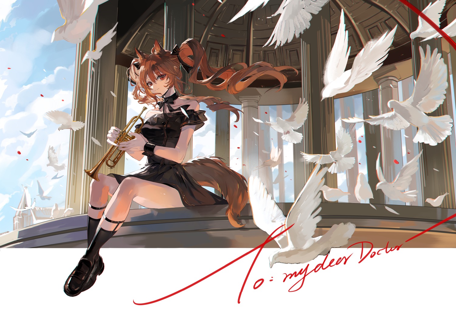 angelina_(arknights) animal_ears arknights dress heels meng_ziya tail