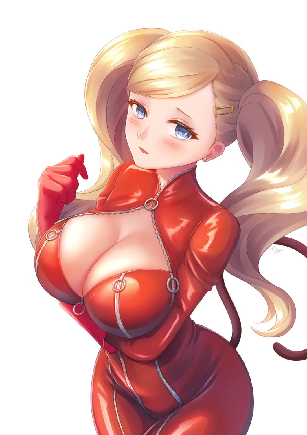 bodysuit breast_hold cleavage open_shirt persona_5 sebu_illust takamaki_anne