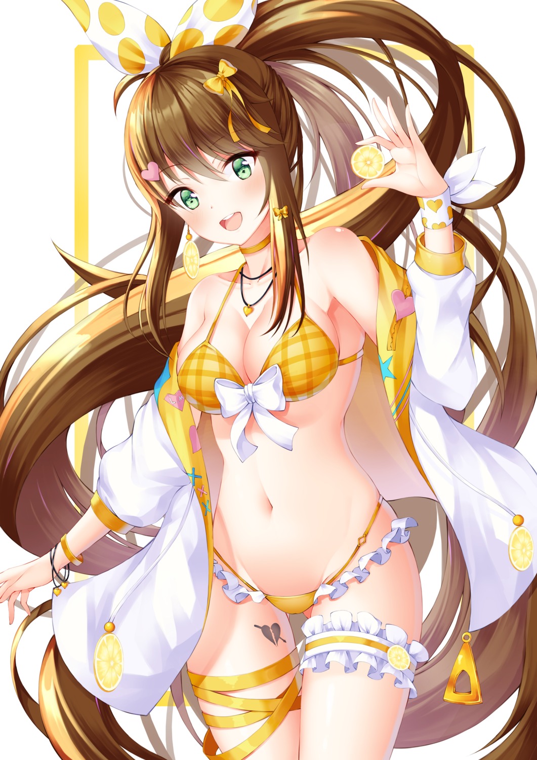 bikini garter kotomaru_(sirouko9511) open_shirt swimsuits tattoo