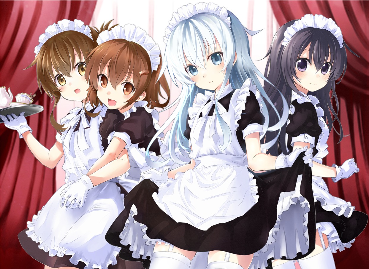 akatsuki_(kancolle) hibiki_(kancolle) ikazuchi_(kancolle) inazuma_(kancolle) kaneda_yousuke kantai_collection maid thighhighs