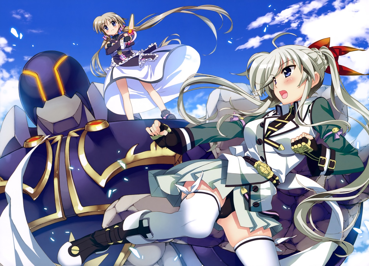 corona_timir einhart_stratos fujima_takuya heterochromia mahou_shoujo_lyrical_nanoha mahou_shoujo_lyrical_nanoha_vivid mecha pantsu thighhighs uniform weapon