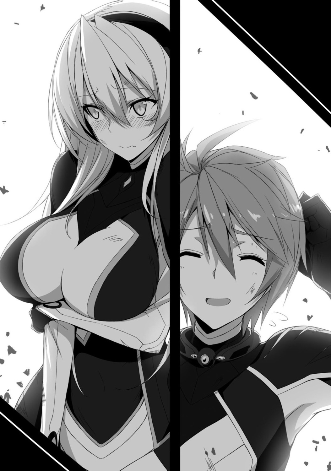 bodysuit breast_hold celistia_ralgris kasuga_ayumu_(artist) lux_arcadia monochrome saijaku_muhai_no_bahamut