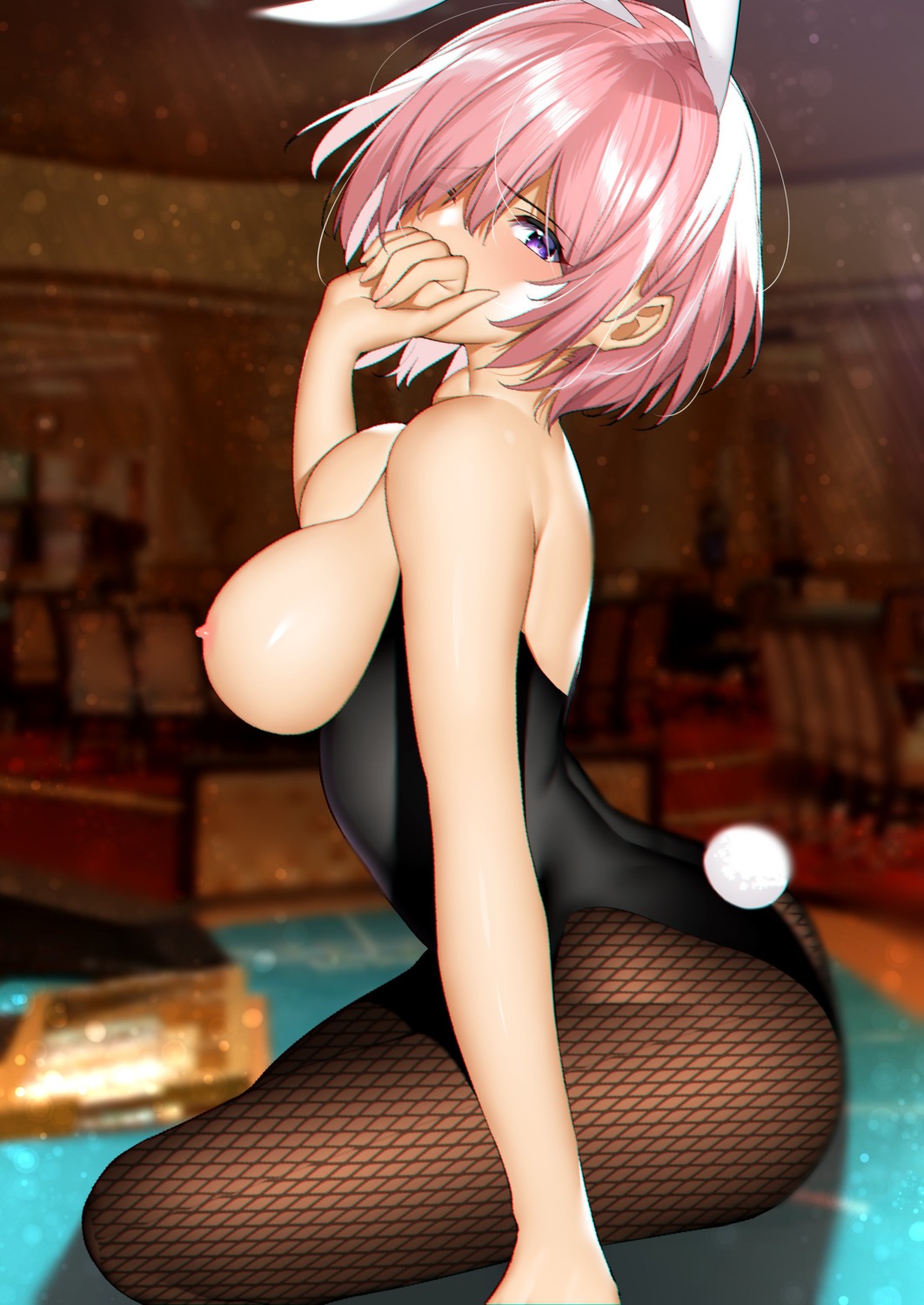 animal_ears breasts bunny_ears bunny_girl fate/grand_order fishnets mairudo_(mildcoffee1117) mash_kyrielight nipples no_bra pantyhose tail