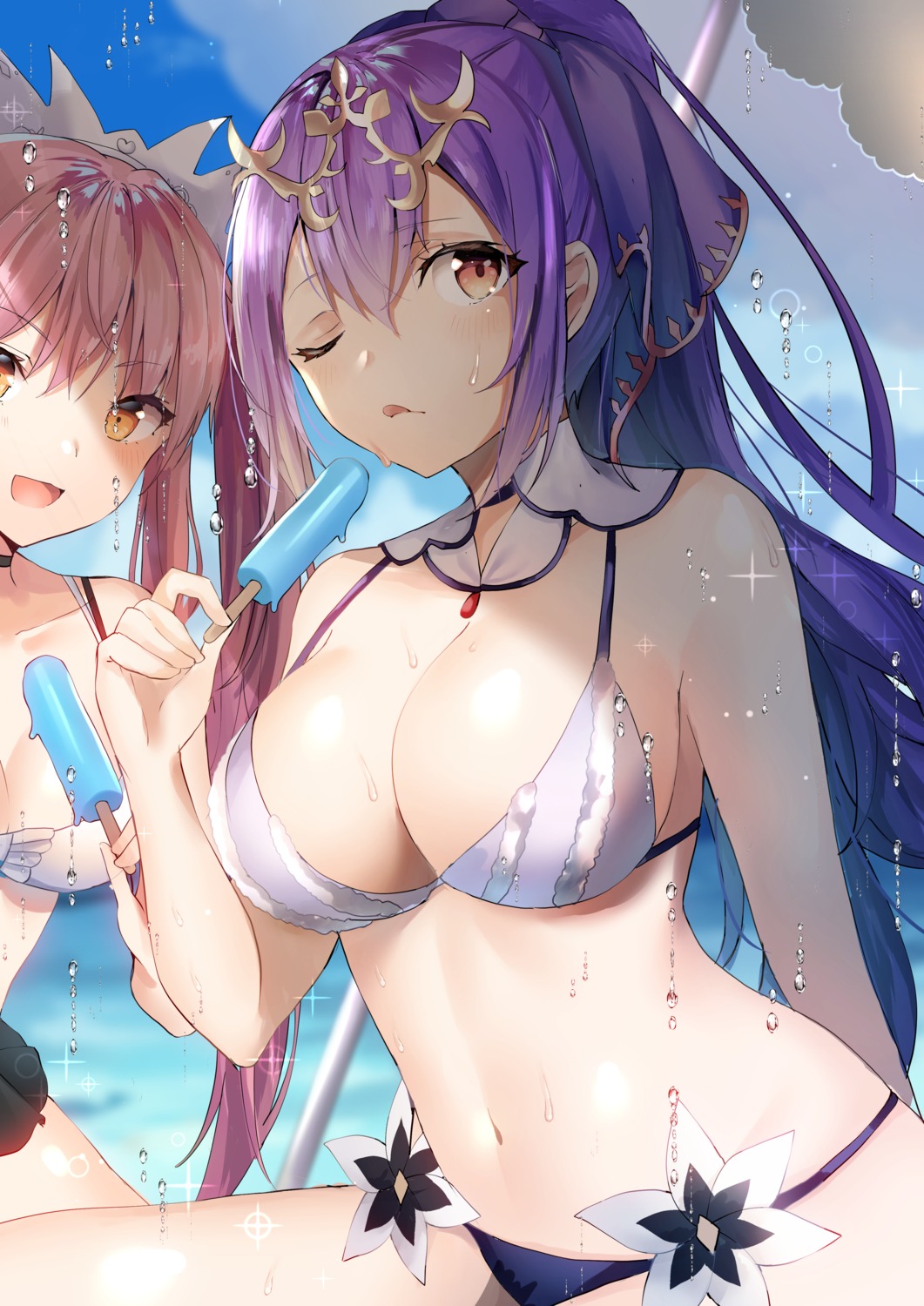 bikini cleavage fate/grand_order medb_(fate/grand_order) scathach_skadi swimsuits yufou