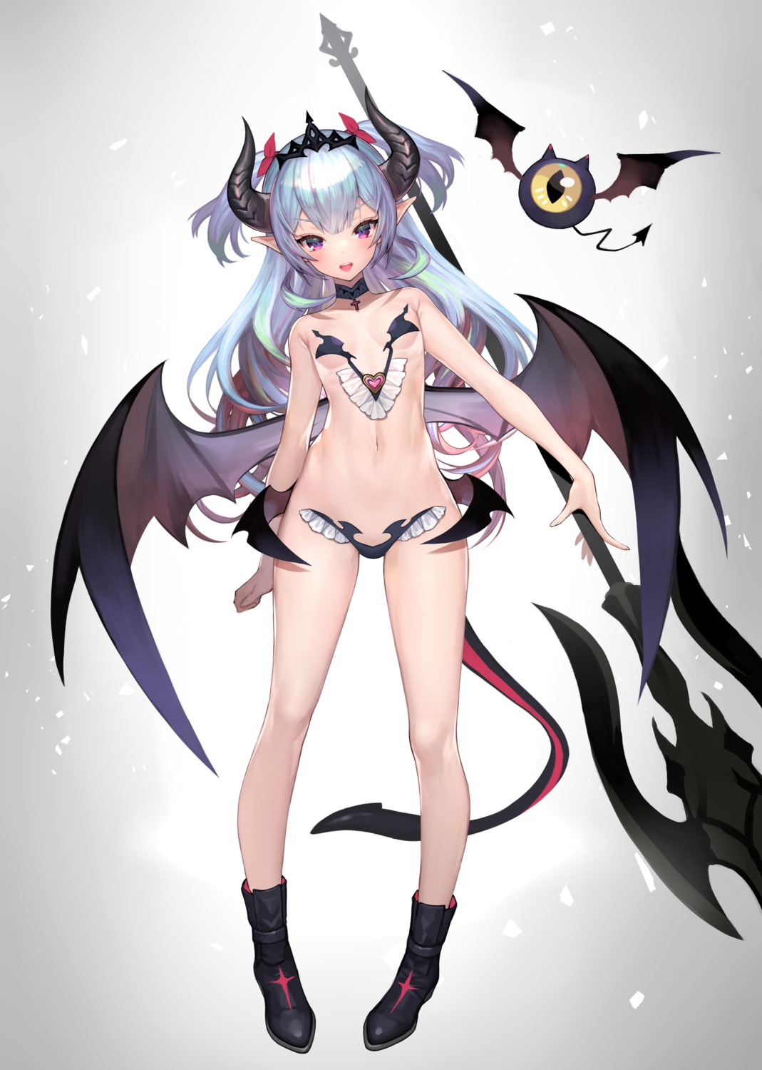 bikini_armor hitowa horns pointy_ears tail weapon wings