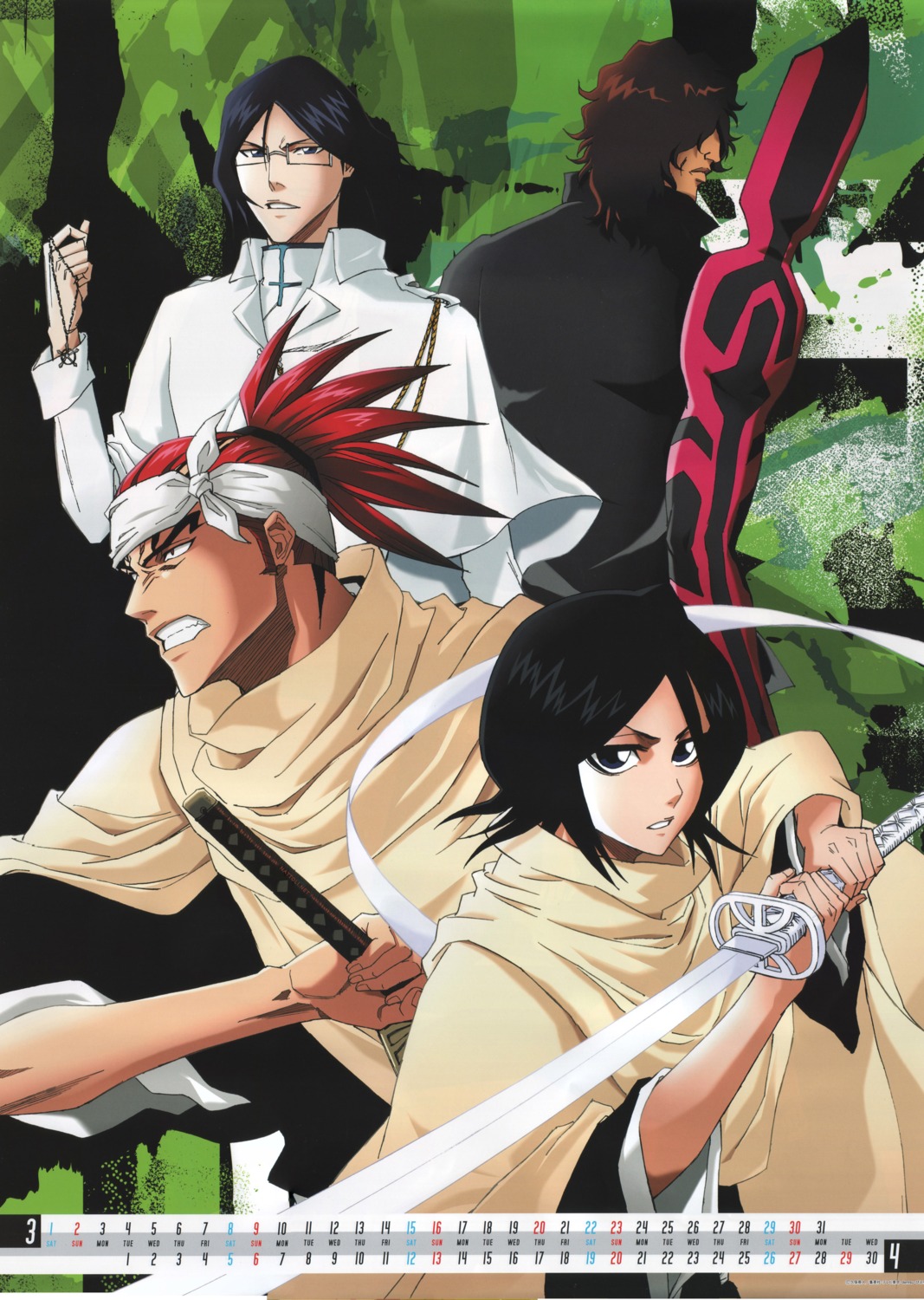 abarai_renji bleach calendar kuchiki_rukia uryuu_ishida yasutora_sado