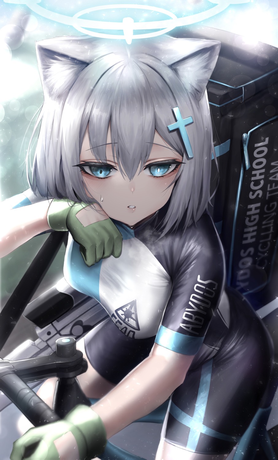 animal_ears bike_shorts blue_archive gym_uniform halo hinamayo nekomimi sunaookami_shiroko