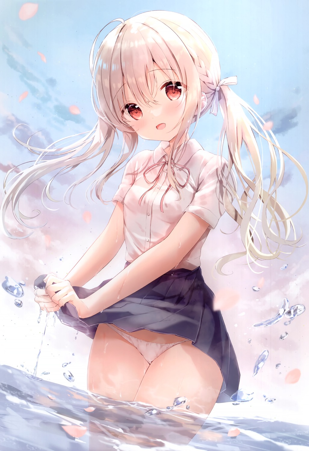 ame_usagi amedama_con pantsu see_through seifuku shirousa_mei skirt_lift wet wet_clothes