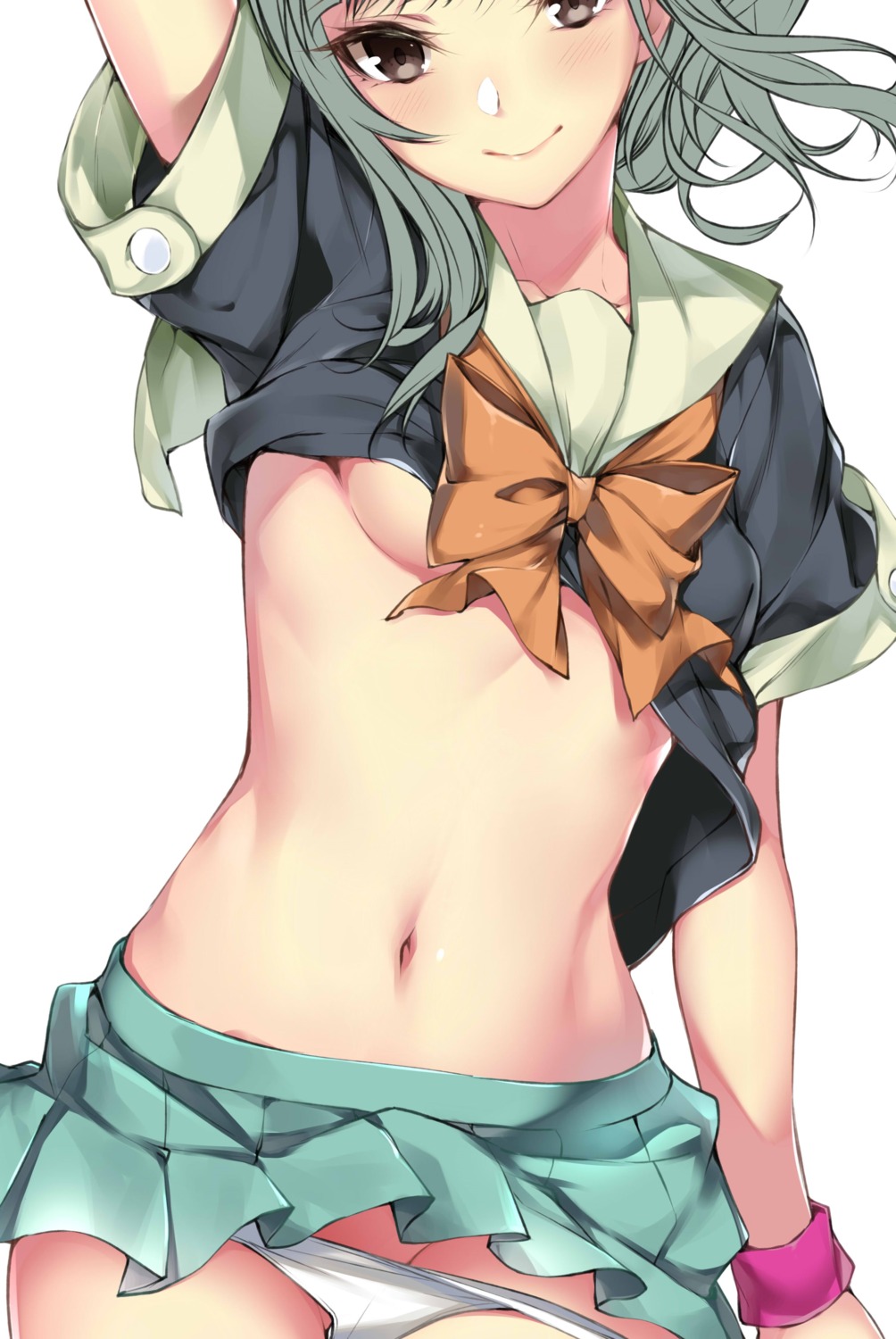 hario kantai_collection pantsu panty_pull seifuku shirt_lift underboob yuubari_(kancolle)