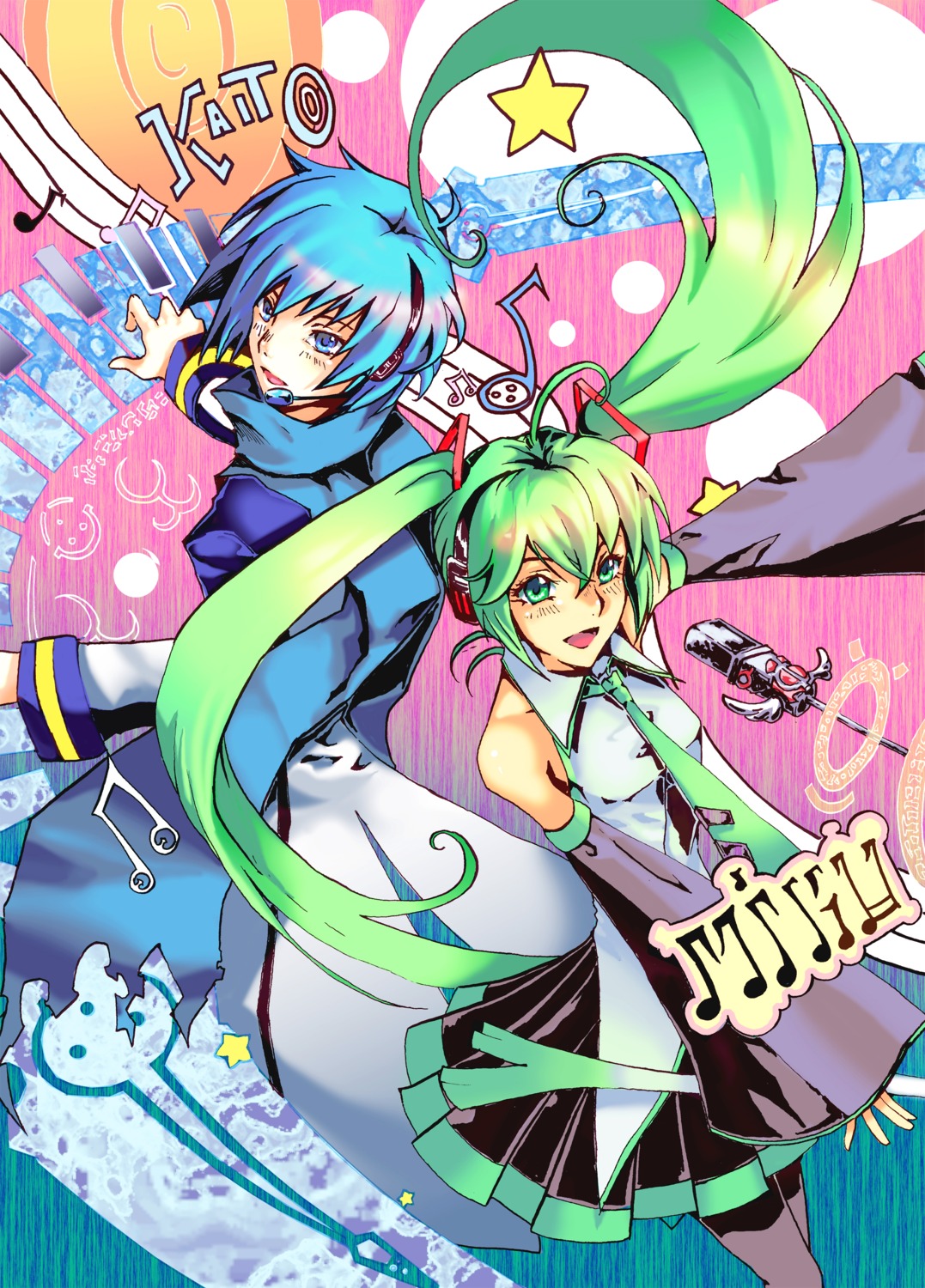 hatsune_miku headphones kaito teddy_(khanshin) vocaloid