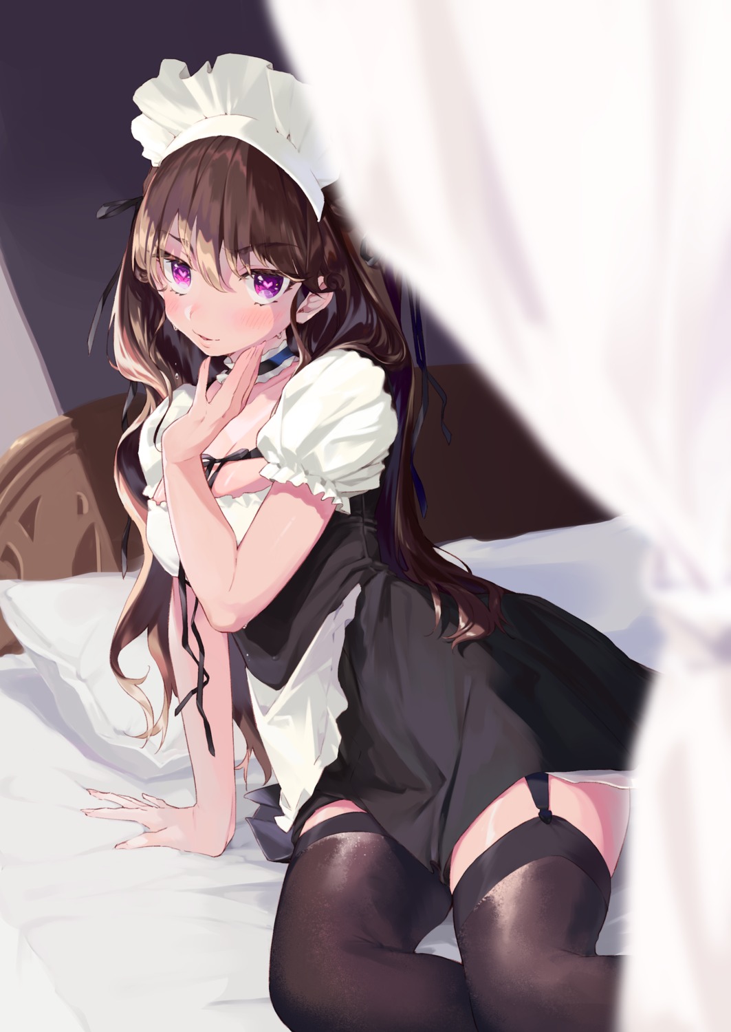 amana_(pocketkey) maid skirt_lift stockings thighhighs