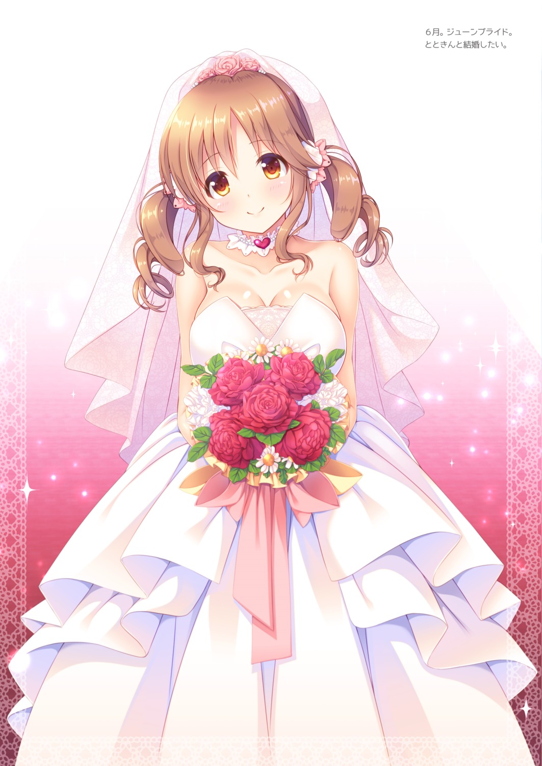 cleavage dress mizukoshi_mayu the_idolm@ster the_idolm@ster_cinderella_girls totoki_airi wedding_dress