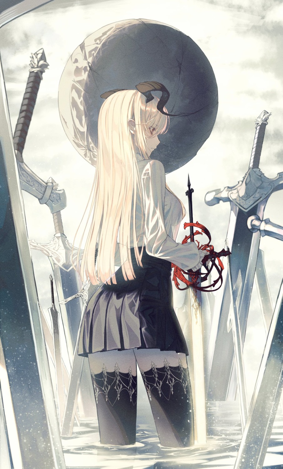 horns sword the_card thighhighs wet