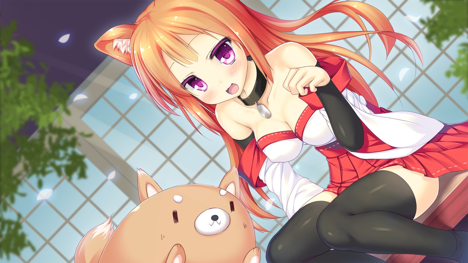 animal_ears cleavage japanese_clothes ochinsama thighhighs