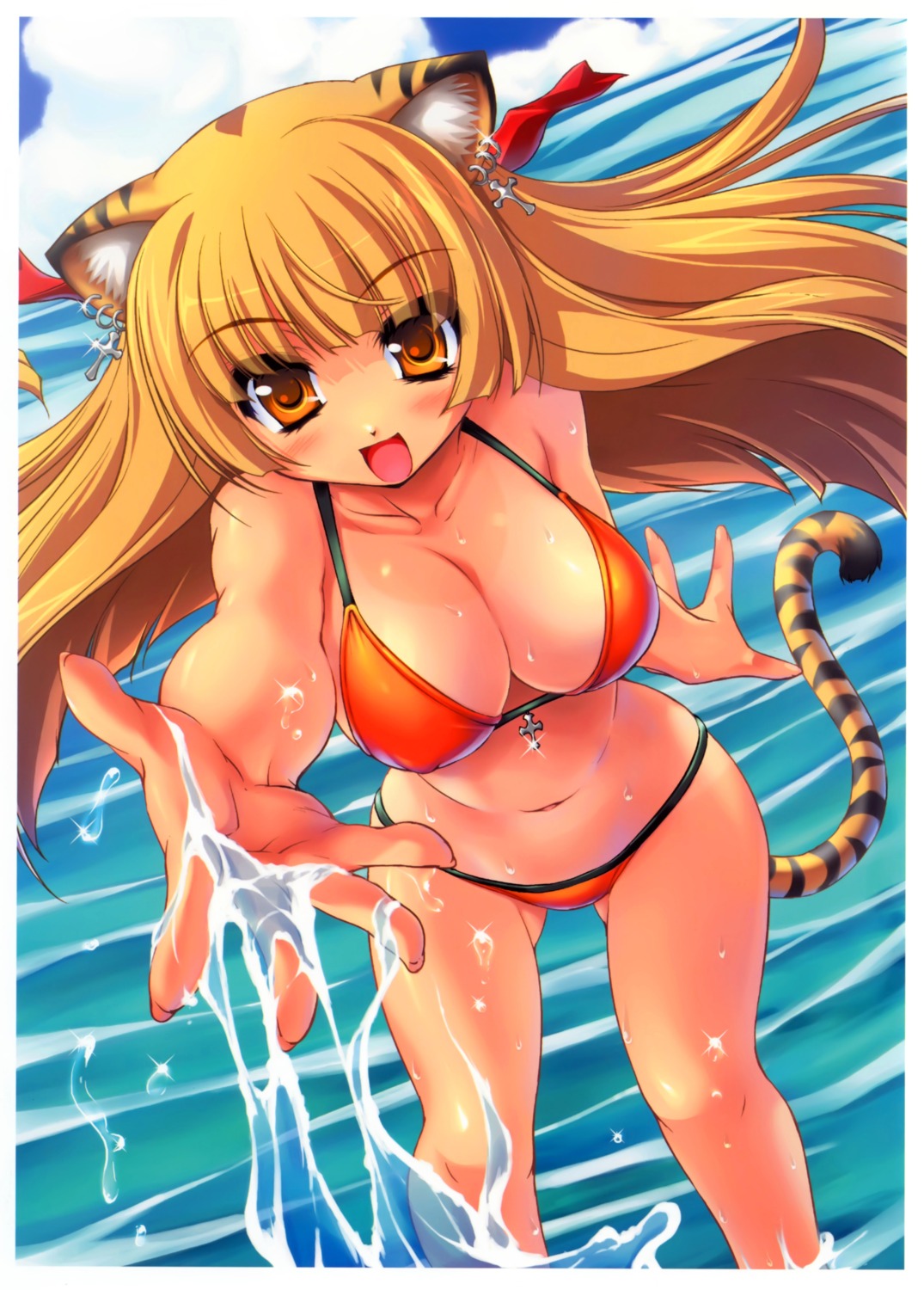 animal_ears bikini cleavage nekomimi sorimura_youji swimsuits tail toranoana