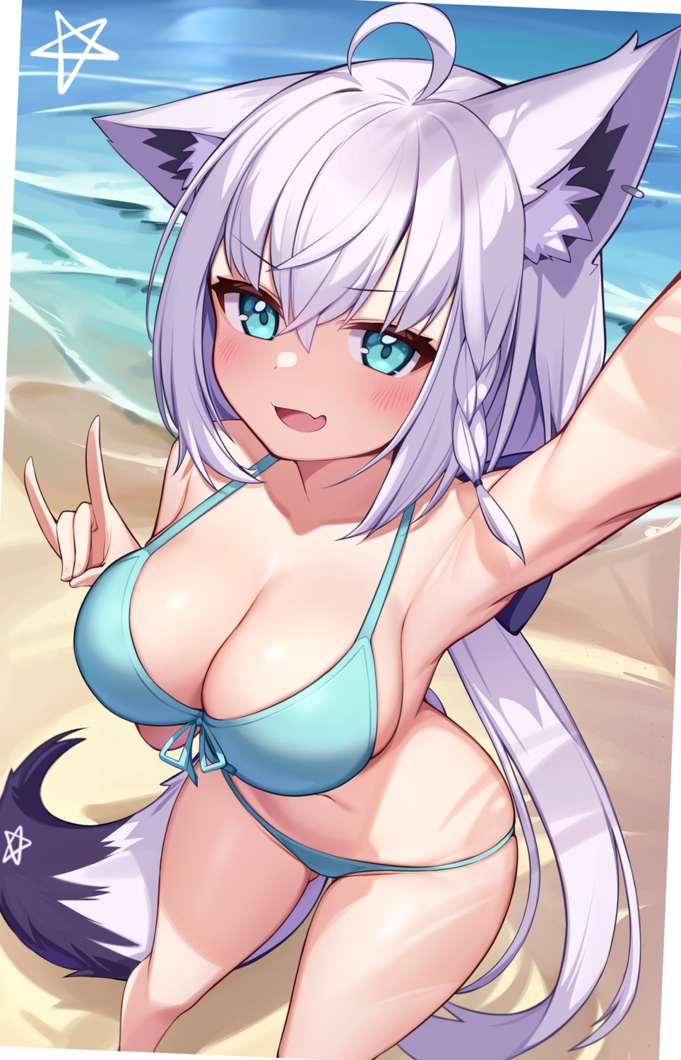 animal_ears bikini deaver hololive hololive_gamers kitsune selfie shirakami_fubuki swimsuits tail