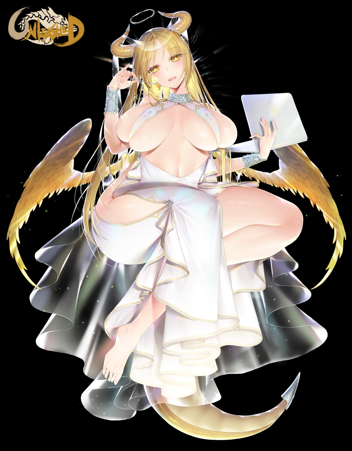 angel dress feet horns ia_(ias1010) no_bra tail unleashed wings