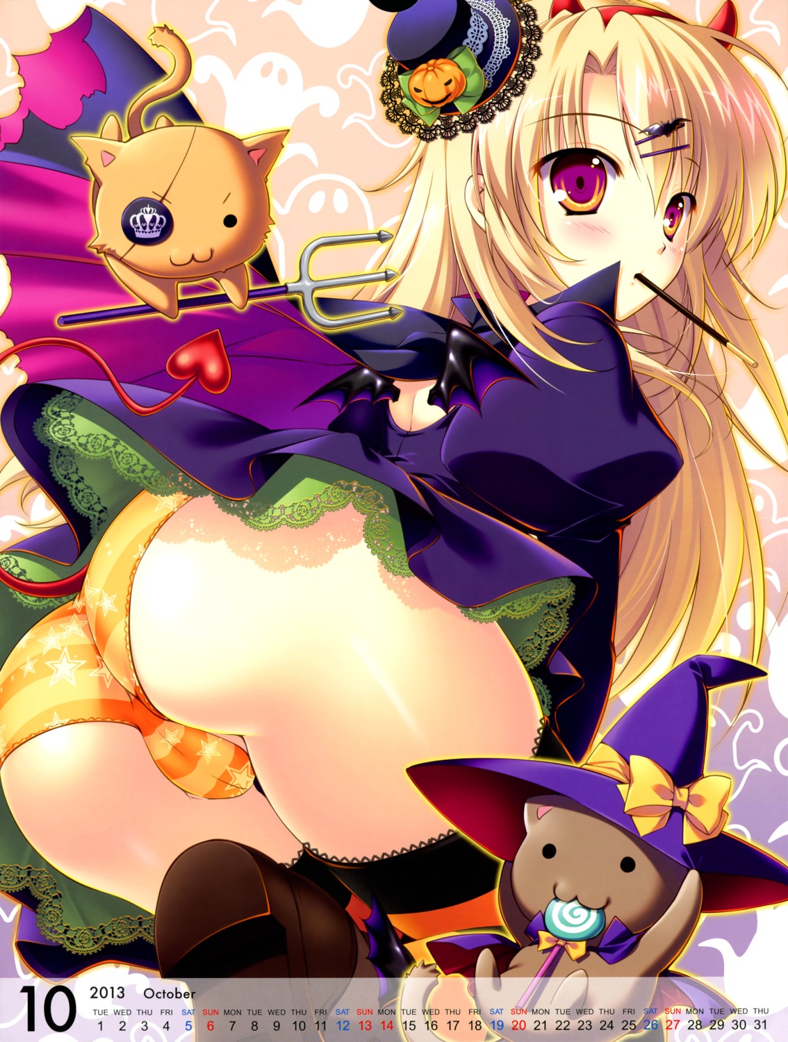 ass calendar cameltoe devil halloween horns mikeou pantsu pink_chuchu shimapan thighhighs wings